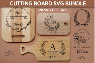 Cutting board SVG bundle Floral Kitchen monogram svg png