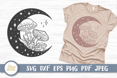 Mystical moon with mushrooms SVG | Boho t-shirt design