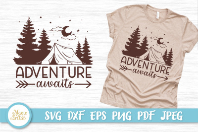 Adventure awaits t-shirt design | Camping quote SVG