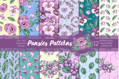 Pansies Patterns / Watercolor Patterns PNG, JPG