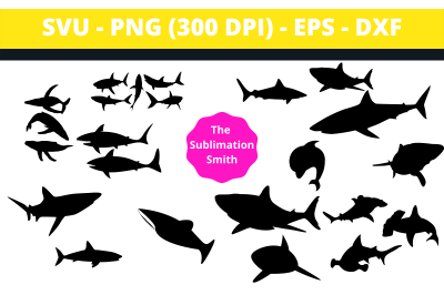 18 Silhouettes and Cut Files of Sharks