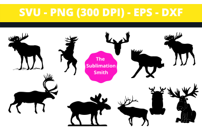 17 Silhouettes and Cut Files of Moose