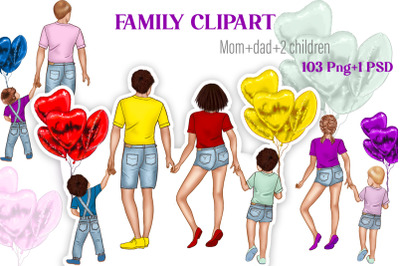 Hello summer, Family clipart, parents with children, mother&#039;s day gift