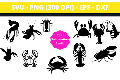 12 Lobster Silhouettes and Cut Files