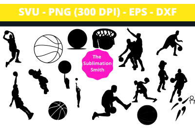 18 Basketball Silhouettes and Cut Files