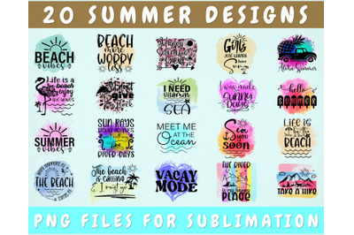 Summer Sublimation Designs Bundle, 20 Summer PNG Files For Sublimation