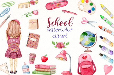 Watercolor School Clipart Bundle | Back to School PNG | girl png.