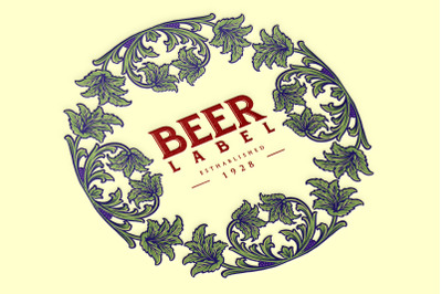 Vintage elegant beer label with floral ornate Circle