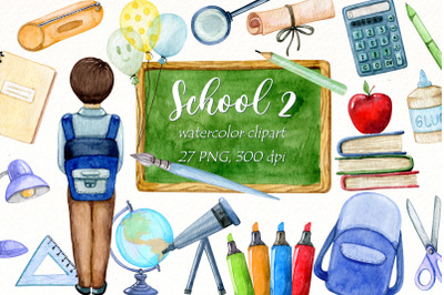 Watercolor School Clipart | Back to School PNG |boy student