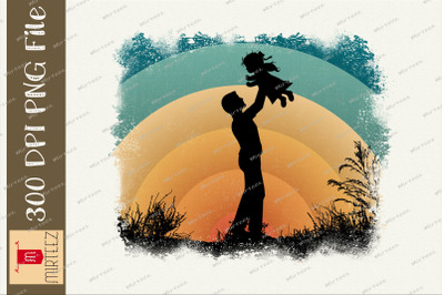 Retro Vintage Dad And Daughter PNG