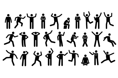 Stick man body. Black pictogram silhouettes of people in various relax