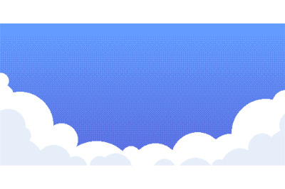 Pixel sky with clouds. Retro video game abstract blue background with