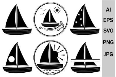 Set of clipart sailboat svg&2C; monogram svg