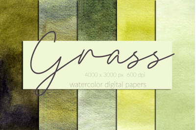 Grass watercolor digital papers. Green watercolor textures