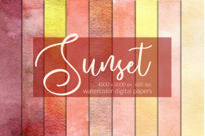 Sunset - watercolor digital papers. Red watercolor textures