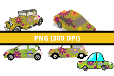 Cars with Floral Paint Clipart