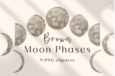Moon Phases Clipart. Watercolor Celestial, Full Moon, Crescent PNG
