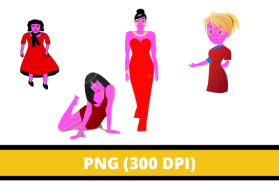 ClipArt of Women with Purple Skin in Red Dresses