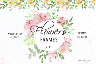 Watercolor Boho roses frame clipart