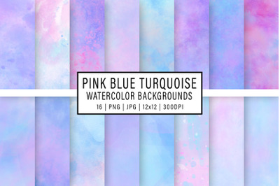 Pink Blue Turquoise Watercolor Backgrounds