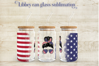 Patriotic libbey can glass | Messy bun PNG