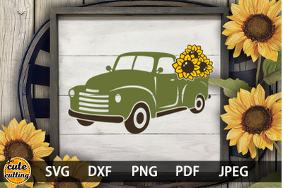 Sunflower Truck SVG | Truck with Sunflowers Cut file