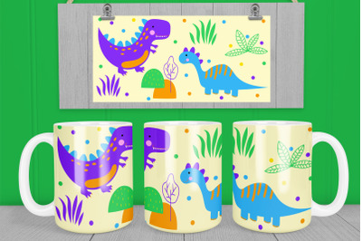 Mug sublimation design cute dinosaurs wrap