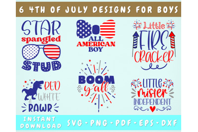 4th of July SVG For Boys, 6 Designs, Independence Day SVG For Kids