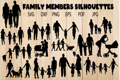 Family Members Silhouettes SVG PNG | Parents Silhouettes