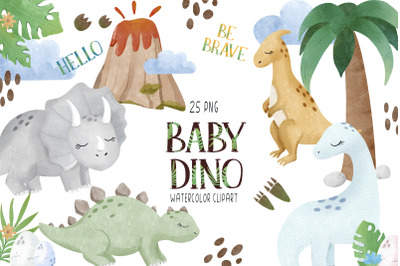 Watercolor cute baby dinosaur clipart PNG