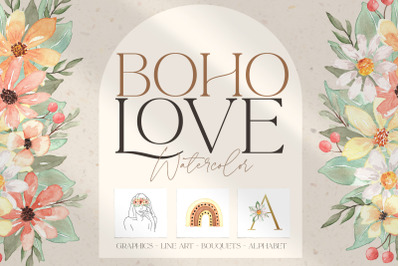 Boho Love Watercolor &amp;amp; Graphics