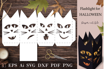 Flashlight Cats for Halloween. SVG stencil.
