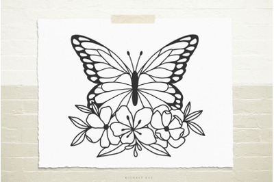Butterfly with Flowers Svg Cut File