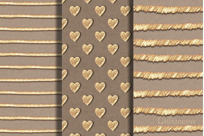 3 abstract gold seamless patterns