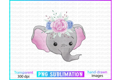 Watercolor baby elephant, animal sublimation design