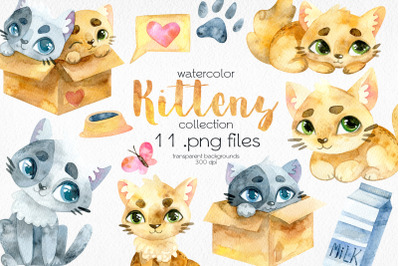 Watercolor Cute Kittens Clipart