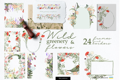 Wild greenery and flowers frames
