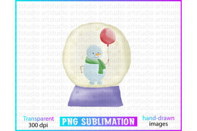 Snow Globe Sublimation Design, Watercolor PNG Clip Art