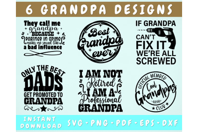 Grandpa Quotes SVG Bundle, 6 Designs, Grandpa Shirt SVG, Grandpa PNG