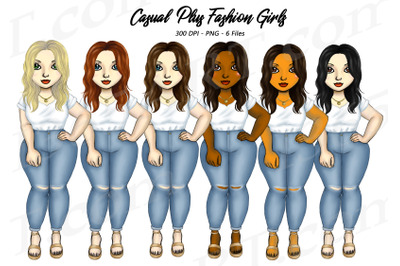 Plus Size Girls Clipart Set Casual Fashion PNG