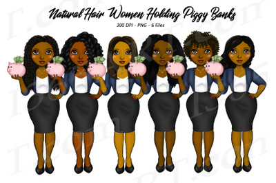 Black Women Holding Piggy Banks Clipart Girl Boss PNG