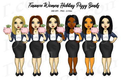 Business Women Holding Piggy Banks Clipart Girl Boss PNG