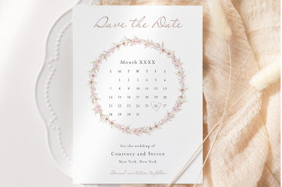 Save The Date Card Wedding Hydrangea Template Editable Invitation Card