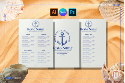 Anchor Cafe &amp; Restaurant Menu | Nautical Seafood Food Menu Templates
