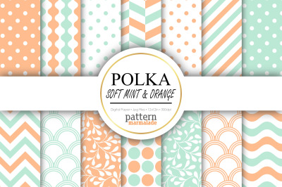 Polka Soft Mint&nbsp;And Orange Digital Paper - BV050C