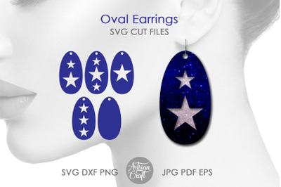 Oval earring SVG, star earring SVG, 4th of July earrings