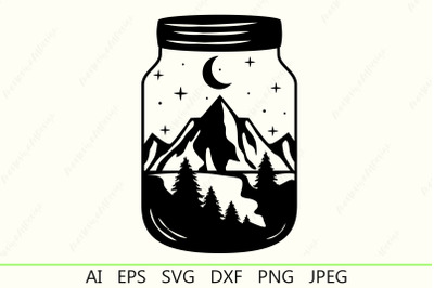 Jar with nature silhouette, Outdoors svg, Wild landscape svg