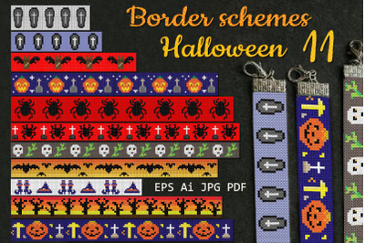 Halloween border schemes. Patterns for cross stitch and beadwork