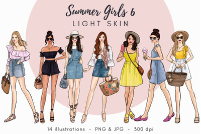 Summer Girls 6 - Light skin Watercolor Fashion Clipart