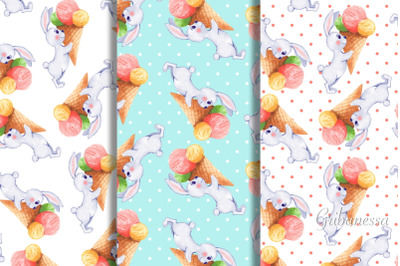 Cute seamless patterns with rabbits